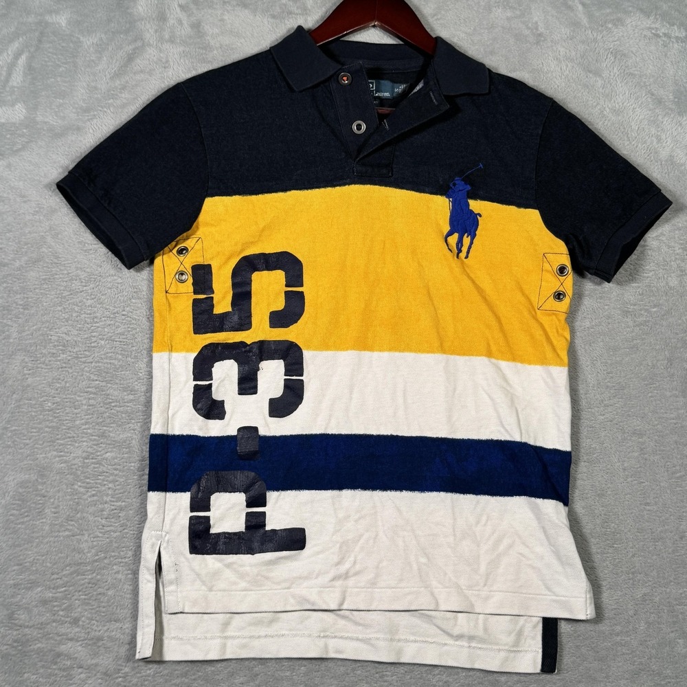 Polo Ralph Lauren Polo Shirt Mens Small Navy‎ Yellow Big Pony P-35 Custom Fit